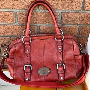 Fossil burnt red leather Maddox Satchel